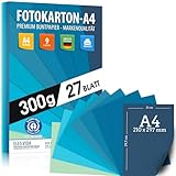 27 fogli di PHOTO BOARD A4 toni acqua e blu - carta - 300 g/m² set 9 colori - carta stabile e fogli colorati, fogli per bambini e fai da te, marine - blu ciano azzurro - oceano - diversi colori