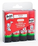 Pritt Colla Stick 4 x 22g, colla per bambini sicura e affidabile, colla Pritt per lavoretti e fai da te, con una tenuta forte per uso scuola e ufficio, 4 stick x 22g