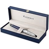 Waterman Expert penna stilografica | Laccatura blu e metallo | Cappuccio cesellato | Pennino sottile in acciaio inossidabile | Inchiostro blu | Confezione regalo