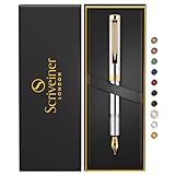 Scriveiner Stilografica (Media) di lusso, penna tascabile pesante con finitura oro 24 carati, pennino dorato 18 carati, Luxury EDC Fountain Pen (Medium), 24K Gold Finish Pocket Pen,