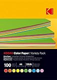 KODAK 9891300 - Risma di 100 fogli di carta colorata, 80 g/m², formato A4 (21 x 29,7 cm), rosso, arancione, giallo, verde, blu e rosa