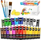 RATEL Set da Colori Acrilici, 30 PCS Set di Premio Pittura Acrilica Compreso 24 x 75 ml Pigmento Acrilico + 4 Pennellino+ 2 Spugna- Colori Vibranti Colore Acrilico per Carta, Roccia, Legno, Ceramica