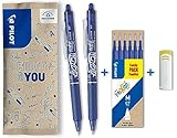 Pilot, 2 Penne sfera Frixion Clicker, 1 set da 6 Ricariche e 1 cancellino Remover, Penna a scatto cancellabili fatta con plastica riciclata, Colore blu, Punta Media