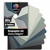 OfficeTree 80 fogli di carta nei toni di grigio - carta da disegno tonale A4 per bambini - 130 g/m² - 8 colori grigio - Cartoncini colorati A4 - Carta colorata A4 - Fogli neri A4