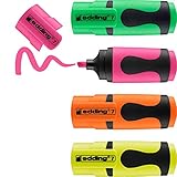 edding 4 mini evidenziatori - per uno stile luminoso - tascabile -ideale per bimbi - punta scalpello 1-3mm - Colori verde fluo, giallo fluo, arancio fluo, rosa fluo