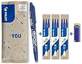 Pilot, Set con una Penna Frixion Ball, 3 set da 3 Ricariche e un Cancellino Frixion Remover, Cancellabile e Ricaricabile, Punta Media, Colore Blu